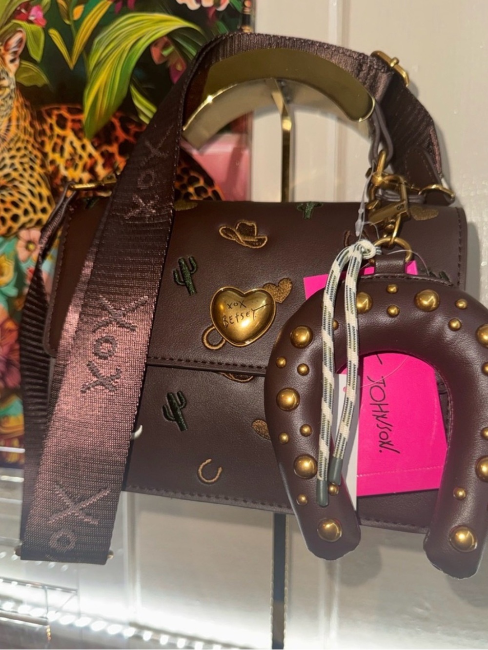 Betsey Johnson Western Embroidered Satchel with Guitar Crossbody Strap